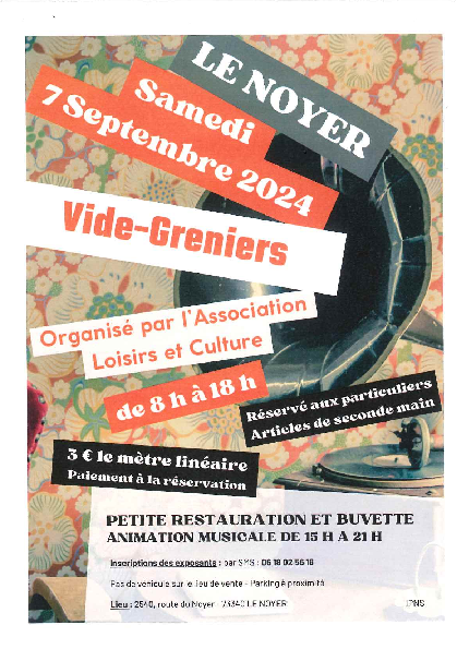 affiche de présentation du vide grenier sur la commune, le 7 septembre 2024