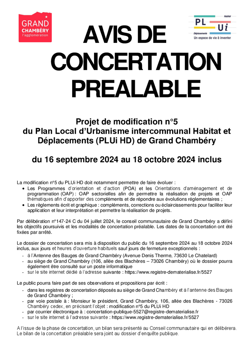 Projet de modification du PLUi HD de Grand Chambéry