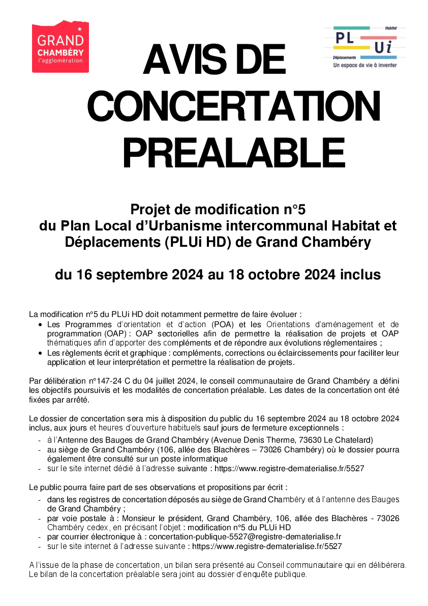 Projet de modification du PLUi HD de Grand Chambéry